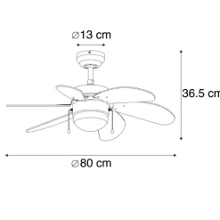 Deckenventilator weiß mit Holzprint 80cm mit Zugschalter - Fresh