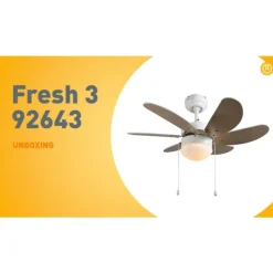 Deckenventilator weiß mit Holzprint 80cm mit Zugschalter - Fresh