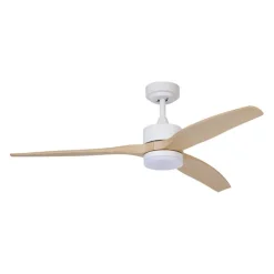 Deckenventilator Weiß mit Holzaufdruck 132cm inkl. LED Dimmbar mit Fernbedienung - Joly