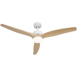 Deckenventilator Weiß mit Holzaufdruck 132cm inkl. LED Dimmbar mit Fernbedienung - Joly