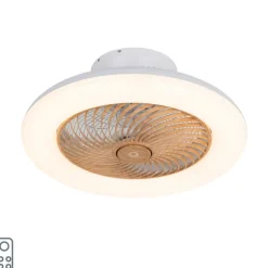 Deckenventilator weiß mit Holzaufdruck 55cm inkl. LED Dimmbar mit Fernbedienung - Clima