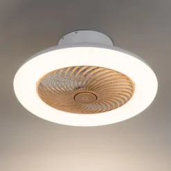 Deckenventilator weiß mit Holzaufdruck 55cm inkl. LED Dimmbar mit Fernbedienung - Clima