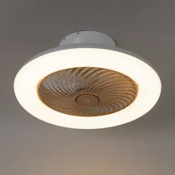 Deckenventilator weiß mit Holzaufdruck 55cm inkl. LED Dimmbar mit Fernbedienung - Clima