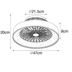 Deckenventilator weiß mit Sterneffekt 47cm inkl. LED Dimmbar mit Fernbedienung - Emily