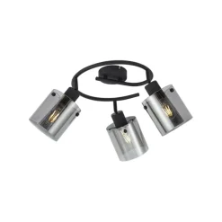 Design Deckenstrahler schwarz mit Rauchglas rund 3-flammig - Domo