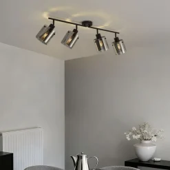 Design Deckenstrahler schwarz mit Rauchglas 4-Licht - Domo