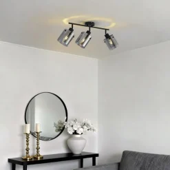 Design Deckenstrahler schwarz mit Rauchglas 3-Licht - Domo