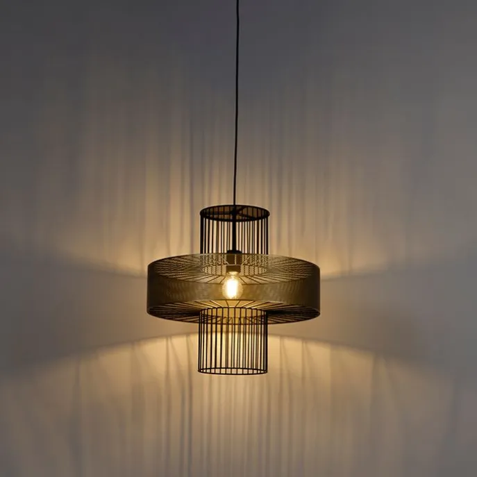 Design Hängelampe Gold mit schwarz 50 cm - Tess