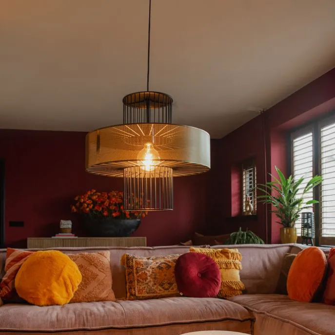 Design Hängelampe Gold mit schwarz 50 cm - Tess