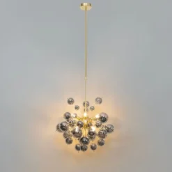 Design Hängelampe Messing mit Rauchglas 8 Lichter - Explode