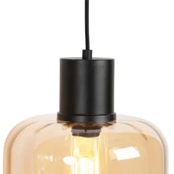 Design Hängelampe schwarz mit Braunglas 3-Licht 161,5 cm - Qara