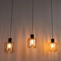 Design Hängelampe schwarz mit Braunglas 3-Licht 161,5 cm - Qara