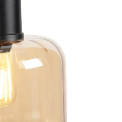 Design Hängelampe schwarz mit Braunglas 3-Licht 161,5 cm - Qara