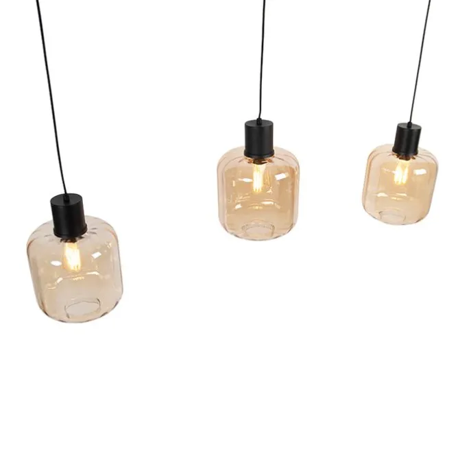 Design Hängelampe schwarz mit Braunglas 3-Licht 161,5 cm - Qara