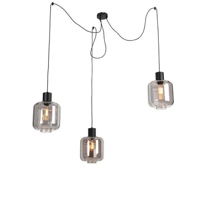 Design Hängelampe schwarz mit Rauchglas 3-Licht 226 cm - Qara