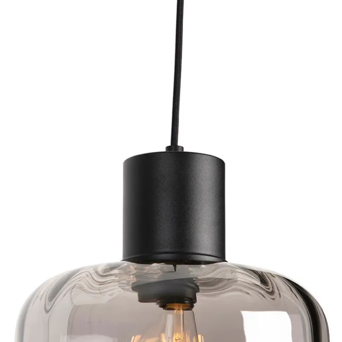 Design Hängelampe schwarz mit Rauchglas 3-Licht 226 cm - Qara