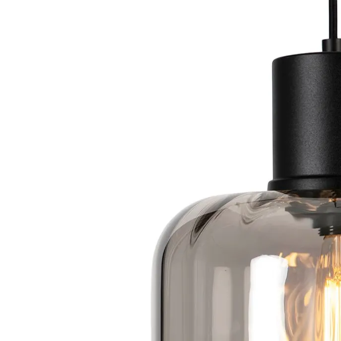 Design Hängelampe schwarz mit Rauchglas 3-Licht 226 cm - Qara