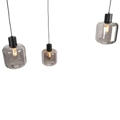 Design Hängelampe schwarz mit Rauchglas 3-Licht 226 cm - Qara