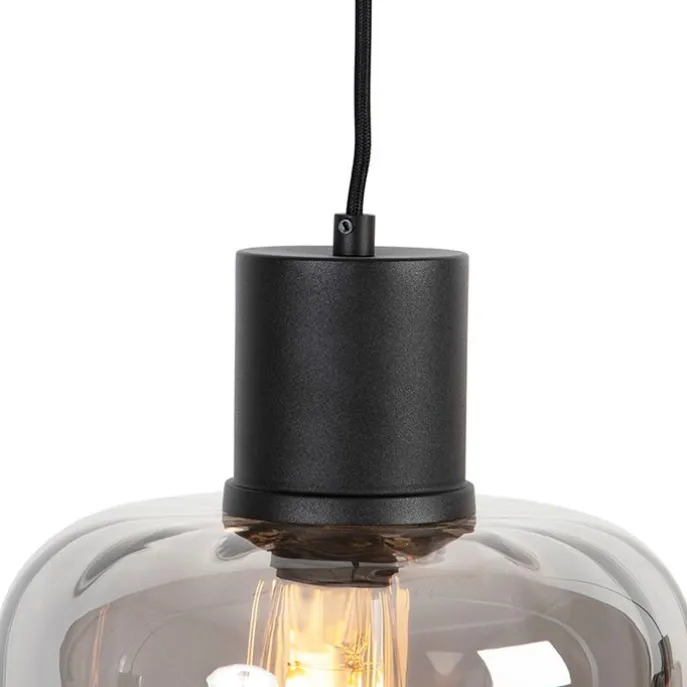 Design Hängelampe schwarz mit Rauchglas 3-Licht 161,5 cm - Qara