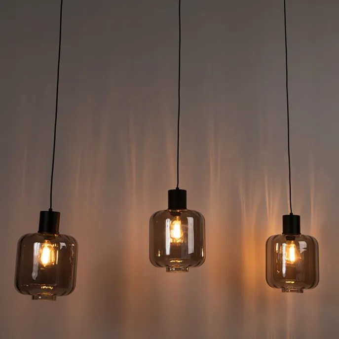 Design Hängelampe schwarz mit Rauchglas 3-Licht 161,5 cm - Qara