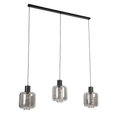Design Hängelampe schwarz mit Rauchglas 3-Licht 161,5 cm - Qara