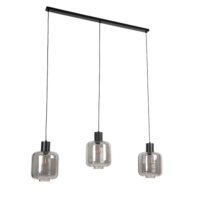 Design Hängelampe schwarz mit Rauchglas 3-Licht 161,5 cm - Qara