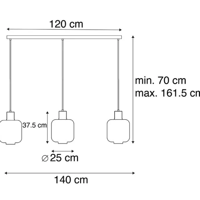 Design Hängelampe schwarz mit Rauchglas 3-Licht 161,5 cm - Qara