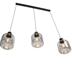 Design Hängelampe schwarz mit Rauchglas 3-Licht 161,5 cm - Qara