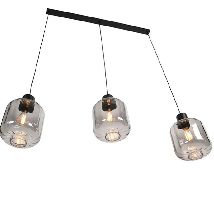 Design Hängelampe schwarz mit Rauchglas 3-Licht 161,5 cm - Qara