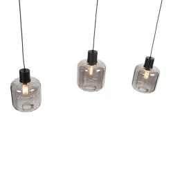 Design Hängelampe schwarz mit Rauchglas 3-Licht 161,5 cm - Qara