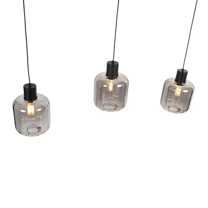 Design Hängelampe schwarz mit Rauchglas 3-Licht 161,5 cm - Qara