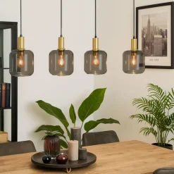 Design Hängelampe schwarz mit gold mit Rauchglas 4-flammig - Zuzanna