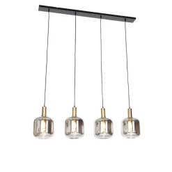 Design Hängelampe schwarz mit gold mit Rauchglas 4-flammig - Zuzanna