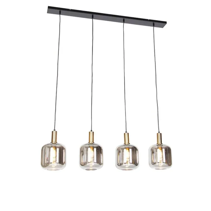 Design Hängelampe schwarz mit gold mit Rauchglas 4-flammig - Zuzanna