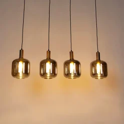 Design Hängelampe schwarz mit gold mit Rauchglas 4-flammig - Zuzanna