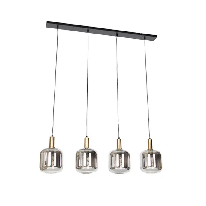 Design Hängelampe schwarz mit gold mit Rauchglas 4-flammig - Zuzanna