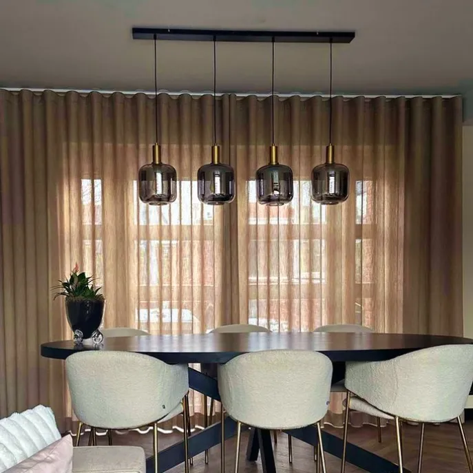 Design Hängelampe schwarz mit gold mit Rauchglas 4-flammig - Zuzanna