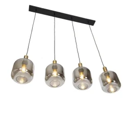 Design Hängelampe schwarz mit gold mit Rauchglas 4-flammig - Zuzanna