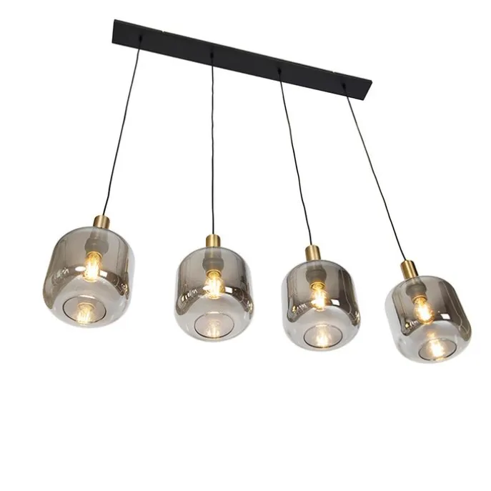 Design Hängelampe schwarz mit gold mit Rauchglas 4-flammig - Zuzanna