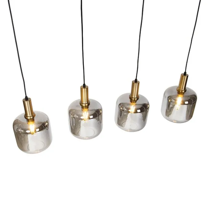 Design Hängelampe schwarz mit gold mit Rauchglas 4-flammig - Zuzanna