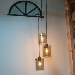 Design Hängelampe schwarz mit Rauchglas 3-Licht - Kuppel