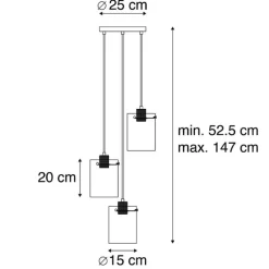 Design Hängelampe schwarz mit Rauchglas 3-Licht - Kuppel