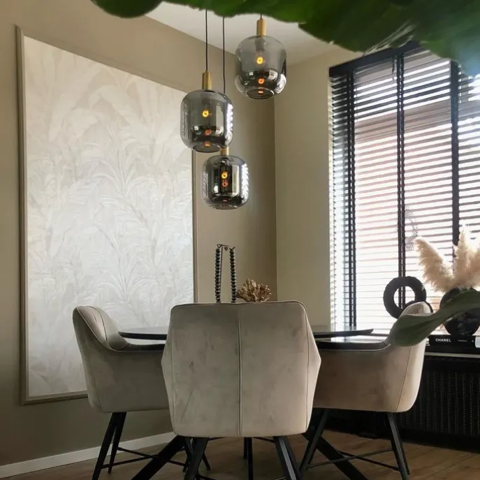 Design Hängelampe schwarz mit gold mit Rauchglas 3-flammig - Zuzanna