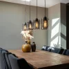 Design Hängelampe schwarz mit Rauchglas 4-Licht - Kuppel