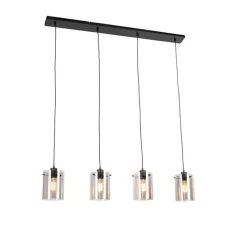 Design Hängelampe schwarz mit Rauchglas 4-Licht - Kuppel