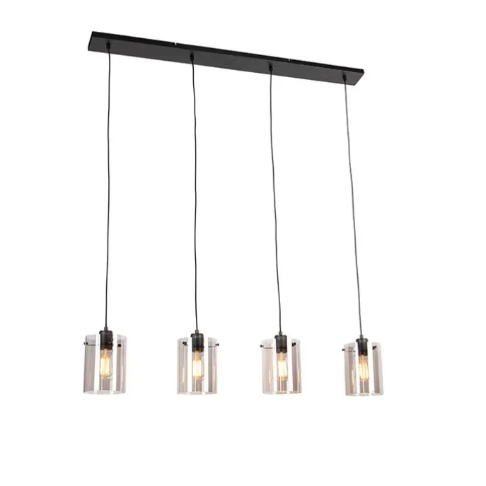 Design Hängelampe schwarz mit Rauchglas 4-Licht - Kuppel