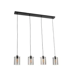 Design Hängelampe schwarz mit Rauchglas 4-Licht - Kuppel