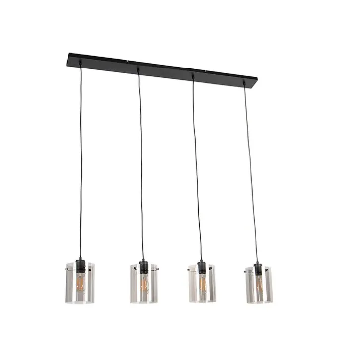 Design Hängelampe schwarz mit Rauchglas 4-Licht - Kuppel