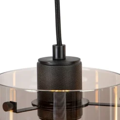 Design Hängelampe schwarz mit Rauchglas 4-Licht - Kuppel