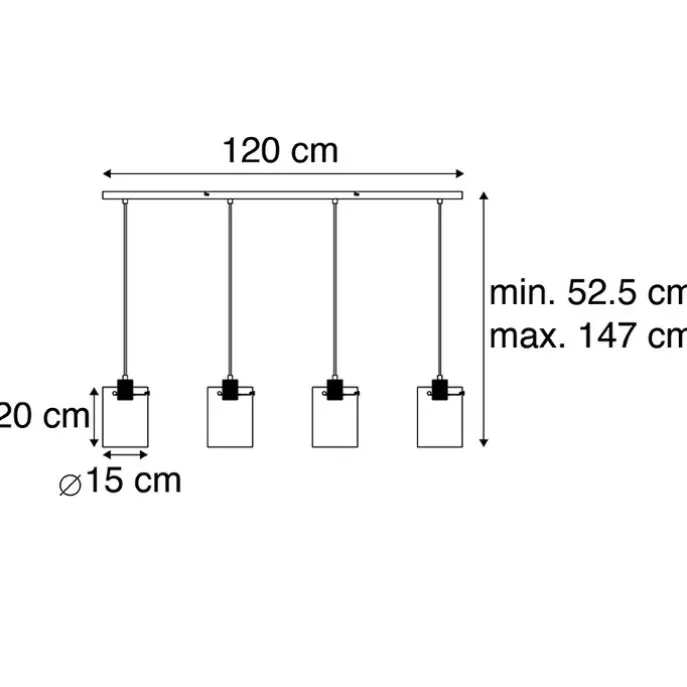 Design Hängelampe schwarz mit Rauchglas 4-Licht - Kuppel